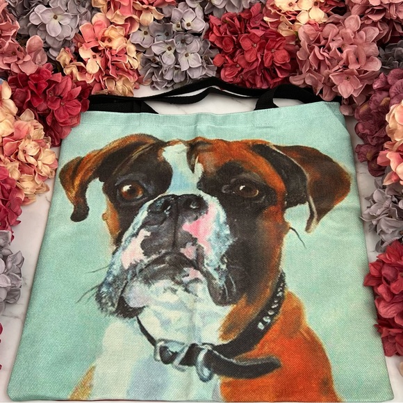 Eco-Friendly Handsome Brown and White Boxer Dog Folding Tote Bag - Picture 5 of 13